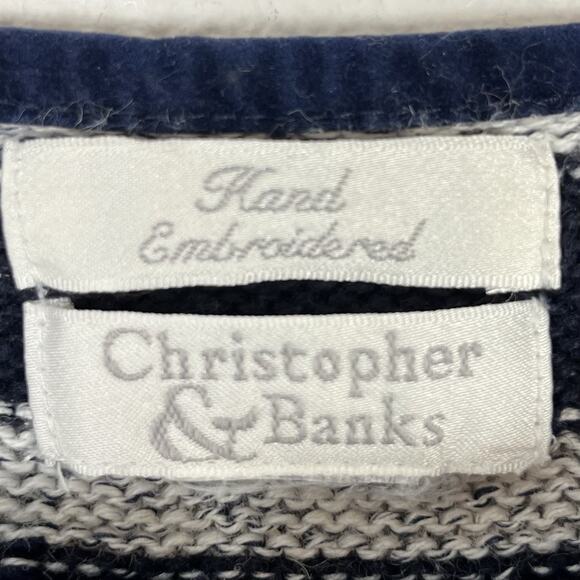 Vintage Christopher & Banks Sweater Navy Blue Chunky Knit Nordic Style Hand Knit - Picture 7 of 8